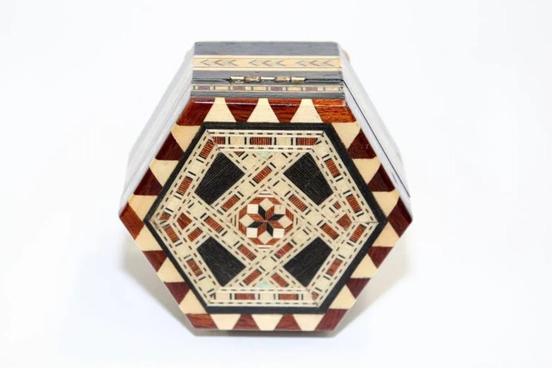 Mosaic Marquetry Octagonal Music Box Granada Moorish Spain - 5