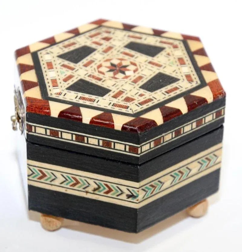 Mosaic Marquetry Octagonal Music Box Granada Moorish Spain - 6