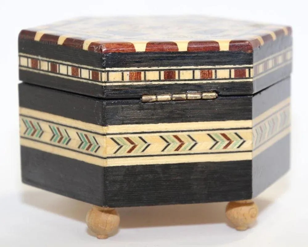 Mosaic Marquetry Octagonal Music Box Granada Moorish Spain - 7