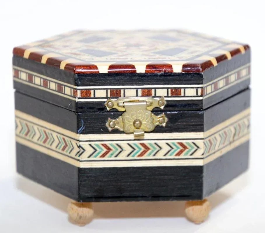 Mosaic Marquetry Octagonal Music Box Granada Moorish Spain - 8