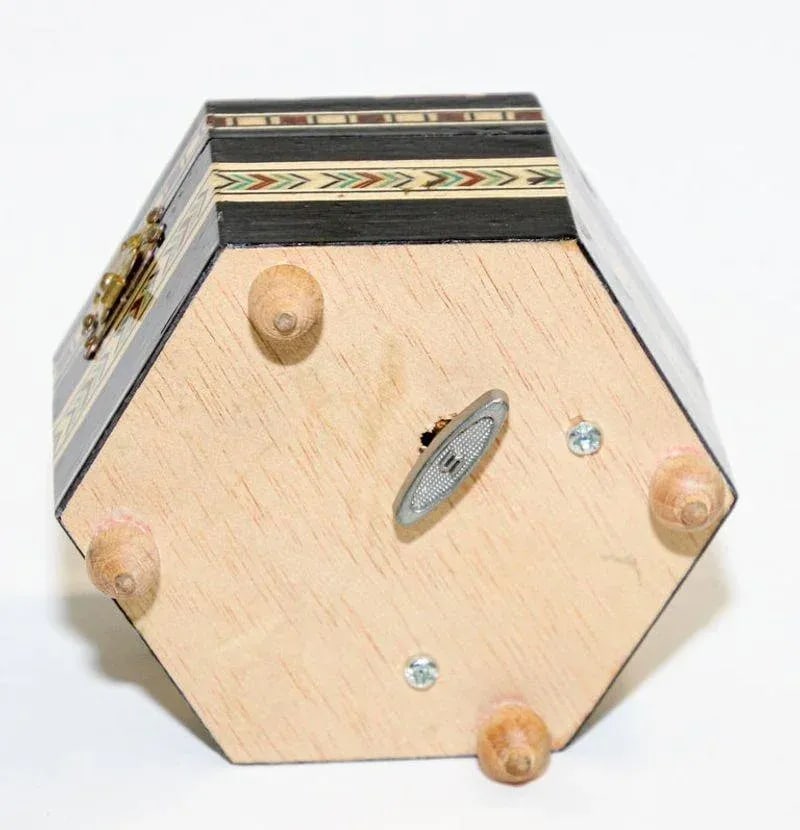 Mosaic Marquetry Octagonal Music Box Granada Moorish Spain - 9