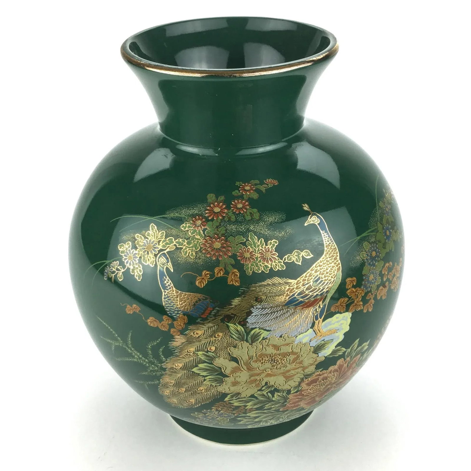 Peacock Decorated Round Porcelain Vase Made in Japan - 2