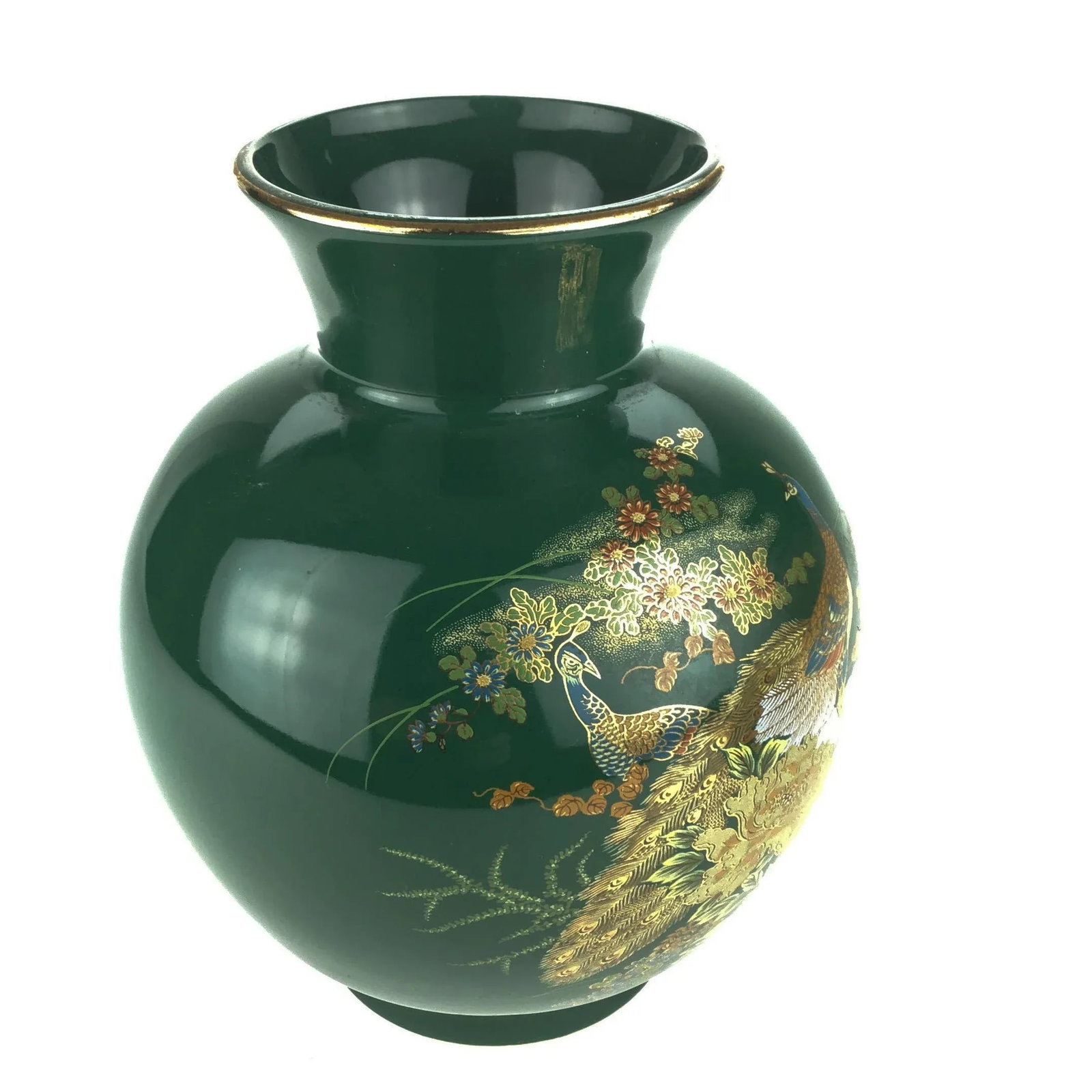 Peacock Decorated Round Porcelain Vase Made in Japan - 4