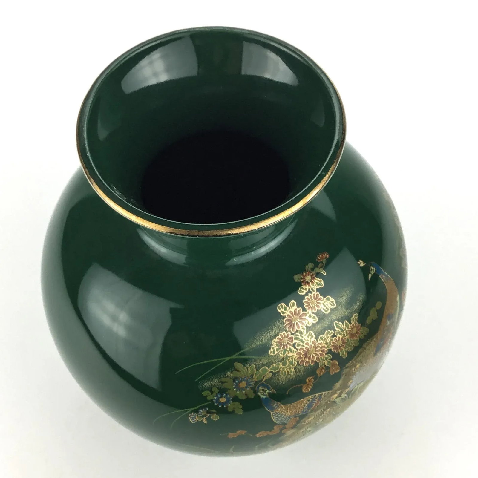 Peacock Decorated Round Porcelain Vase Made in Japan - 7