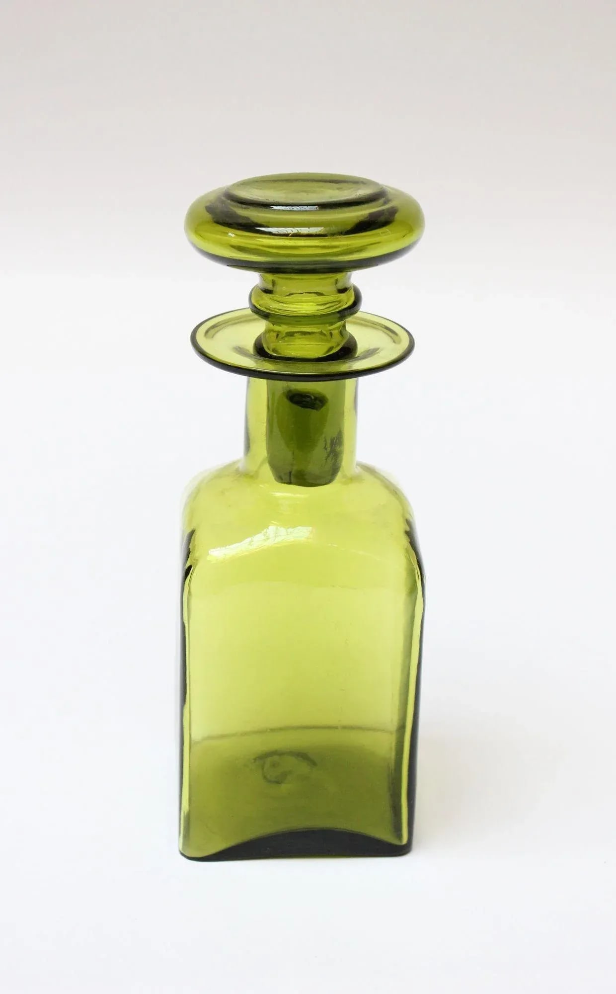 Vintage Chartreuse Green Blown Glass Decanter With Stopper - 2