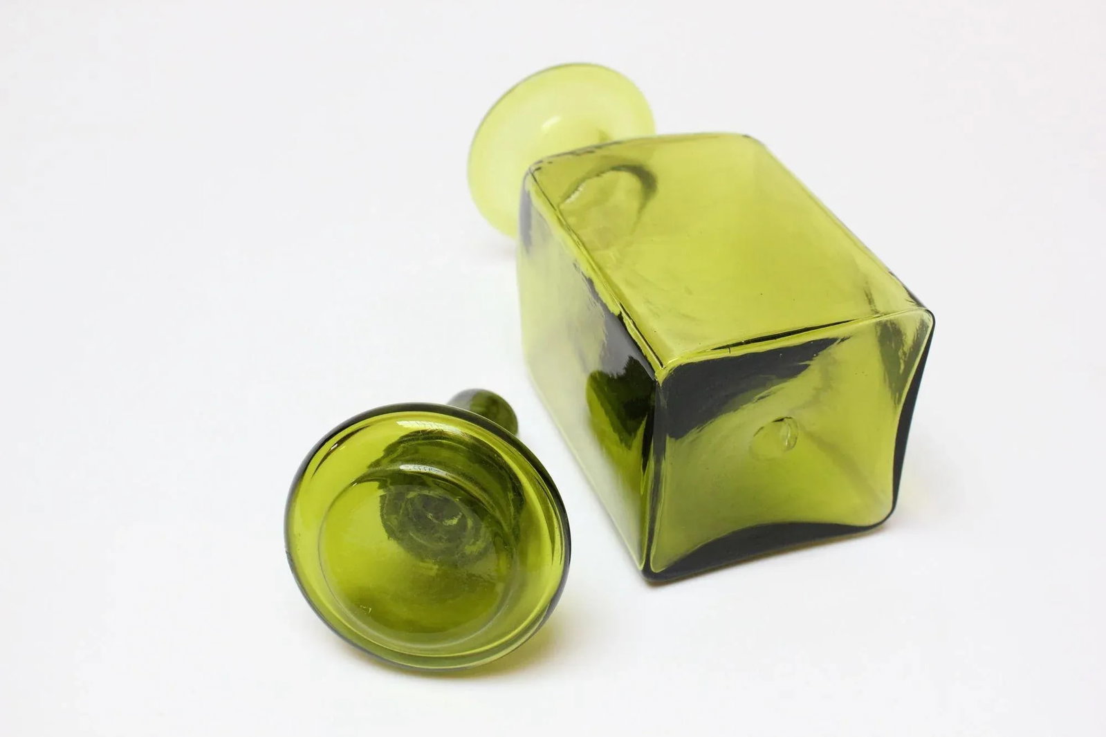 Vintage Chartreuse Green Blown Glass Decanter With Stopper - 4