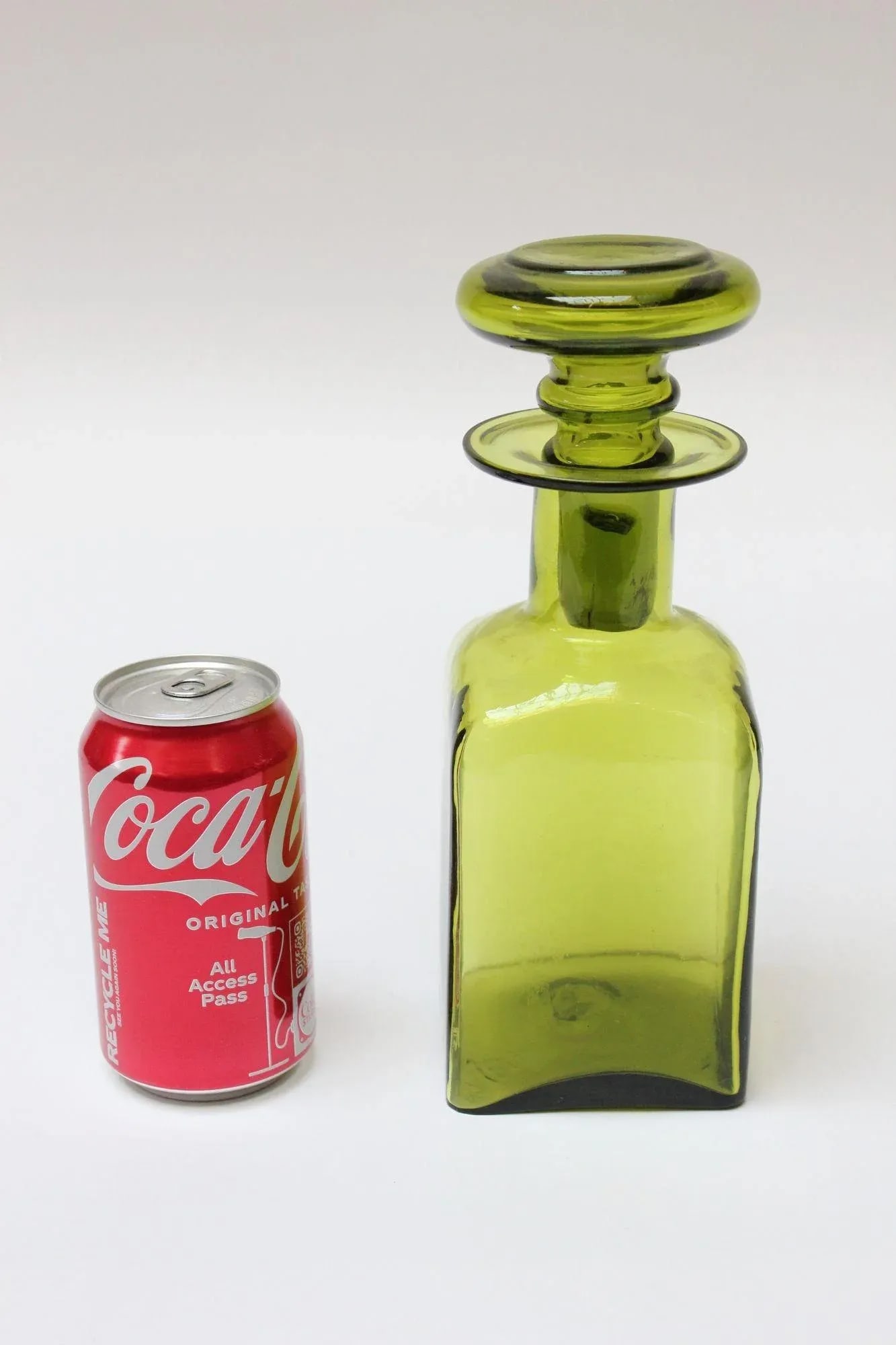 Vintage Chartreuse Green Blown Glass Decanter With Stopper - 5