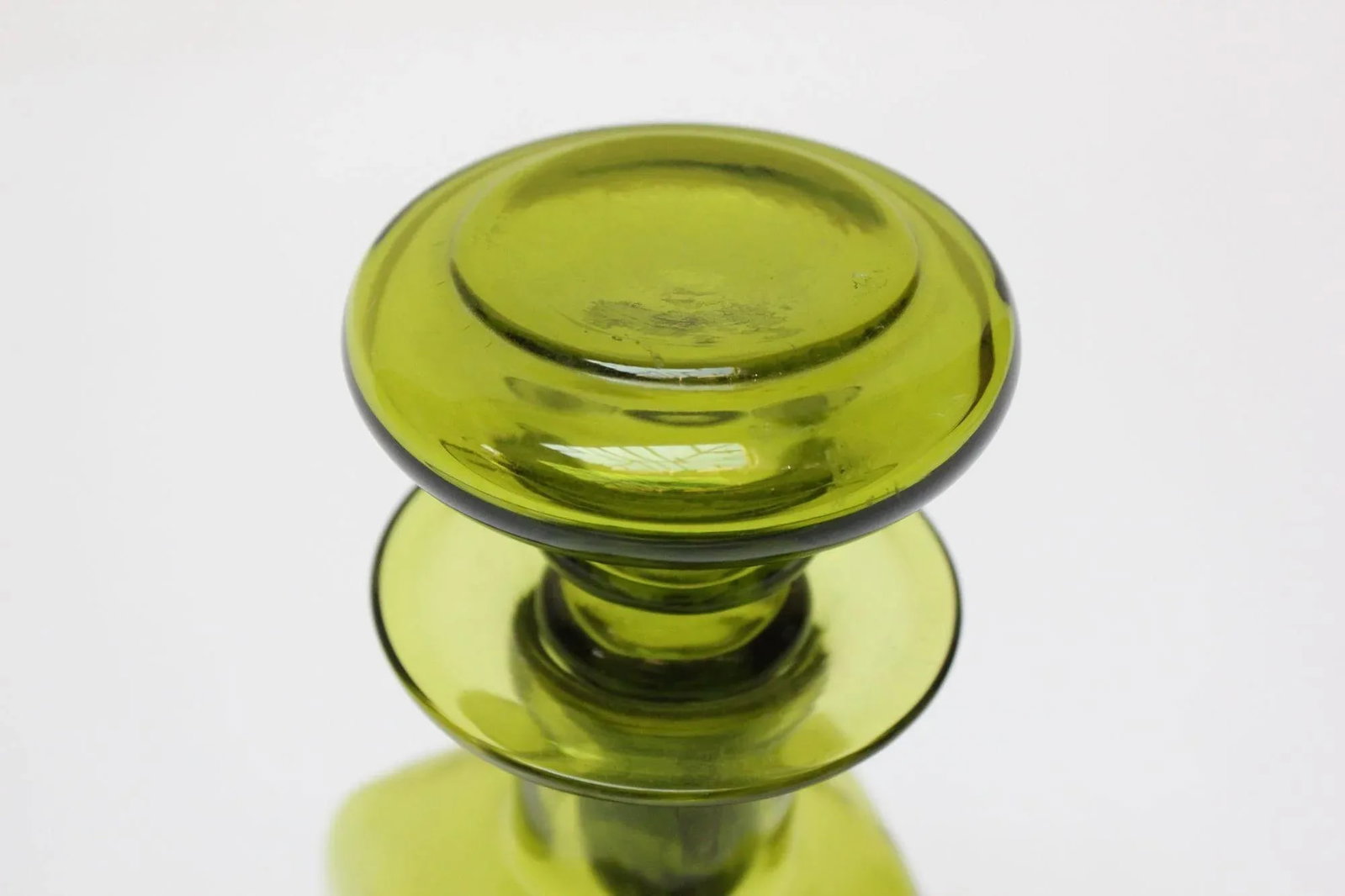 Vintage Chartreuse Green Blown Glass Decanter With Stopper - 6