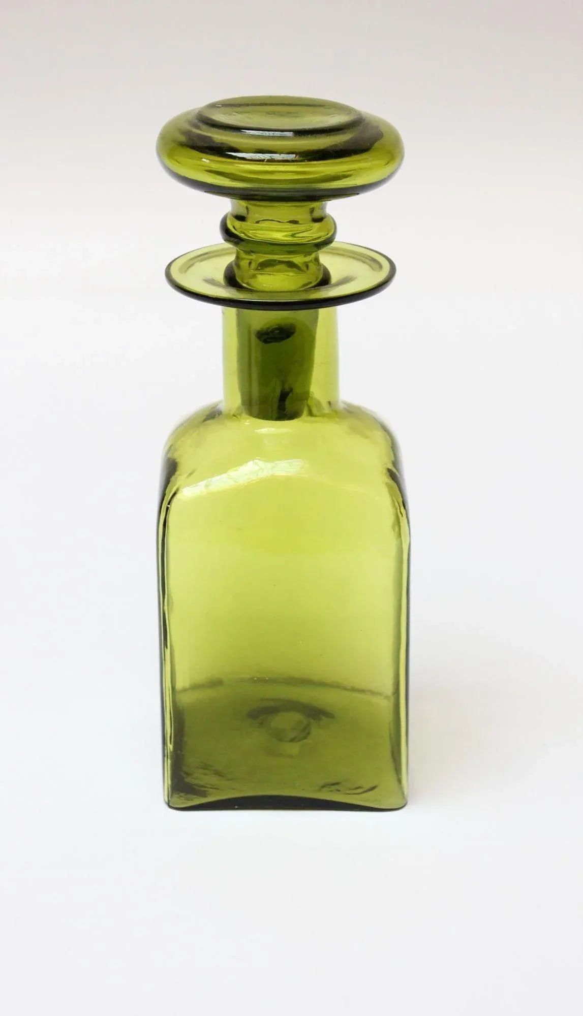 Vintage Chartreuse Green Blown Glass Decanter With Stopper - 9