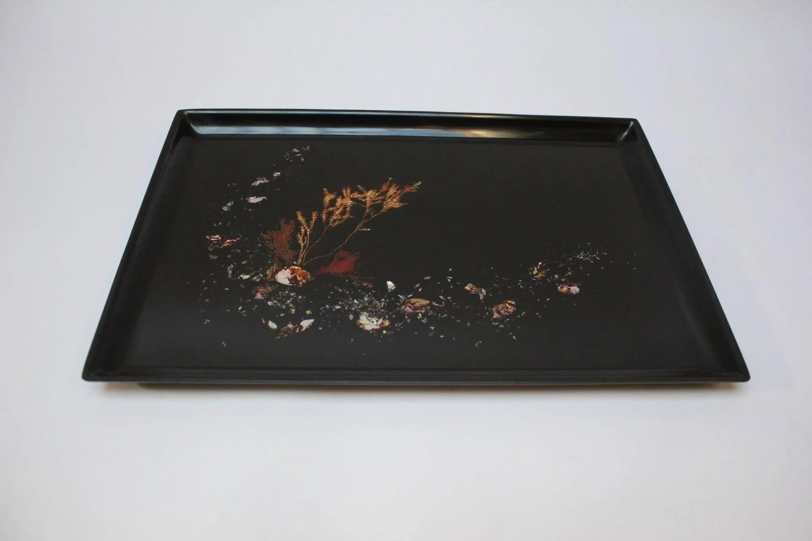 Large Early Rectangular Mid-Century Black Resin Inlaid "Seascape" Tray by Couroc - 2
