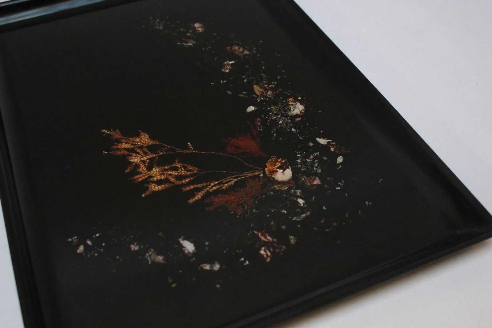 Large Early Rectangular Mid-Century Black Resin Inlaid "Seascape" Tray by Couroc - 7