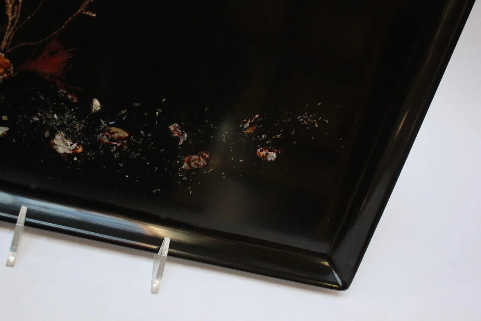 Large Early Rectangular Mid-Century Black Resin Inlaid "Seascape" Tray by Couroc - 9