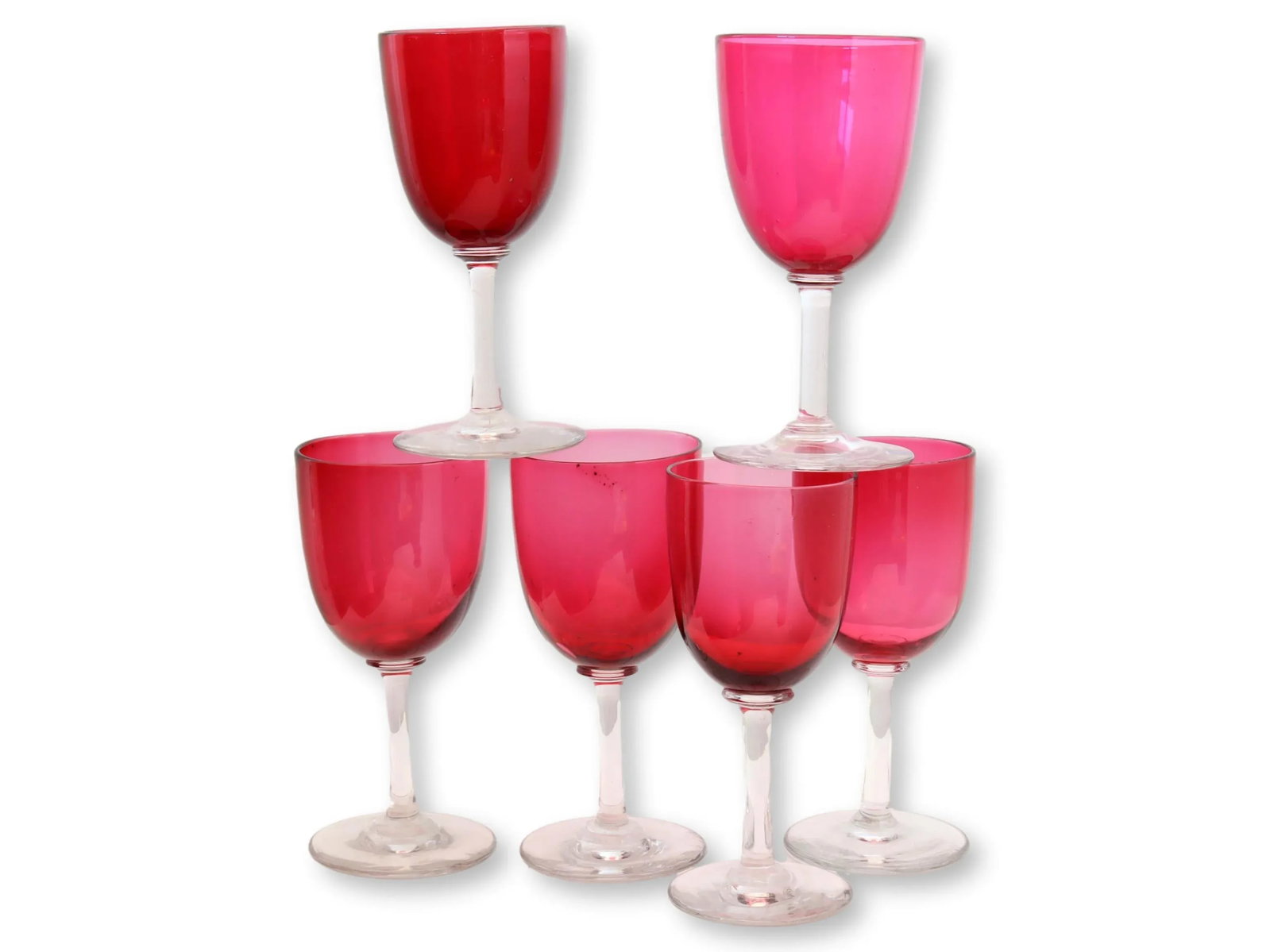 19th-Century English Victorian Hand-Blown Cranberry Wine / Cocktail Stems - 2