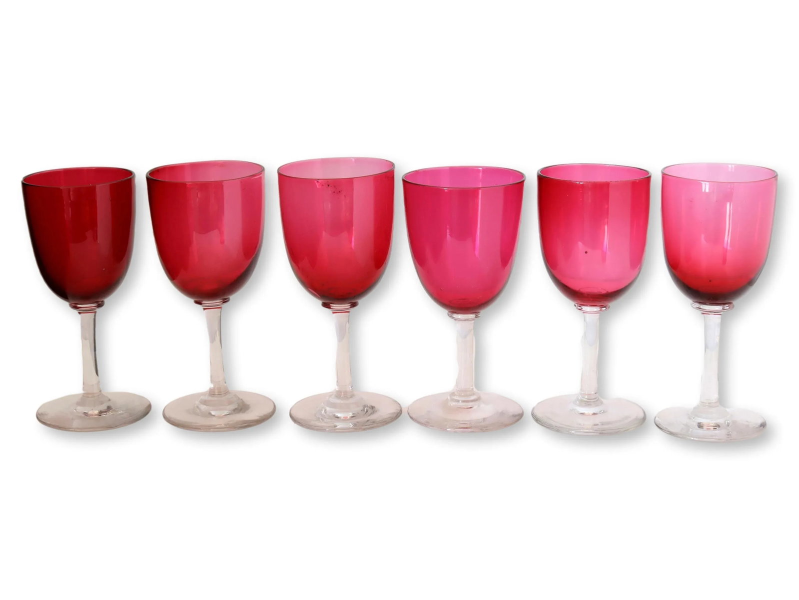 19th-Century English Victorian Hand-Blown Cranberry Wine / Cocktail Stems - 3