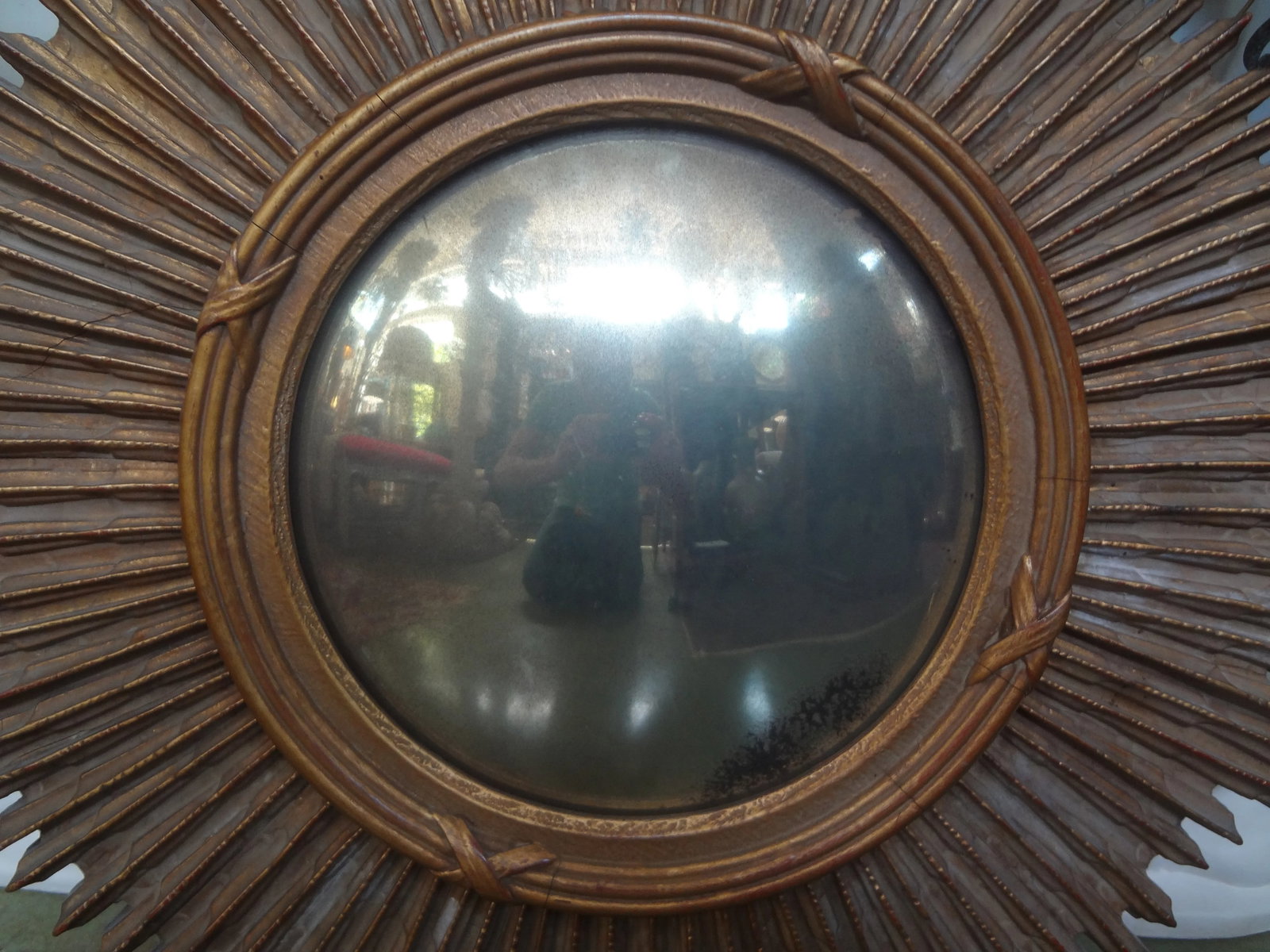 1940s French Giltwood Sunburst Convex Mirror - 4