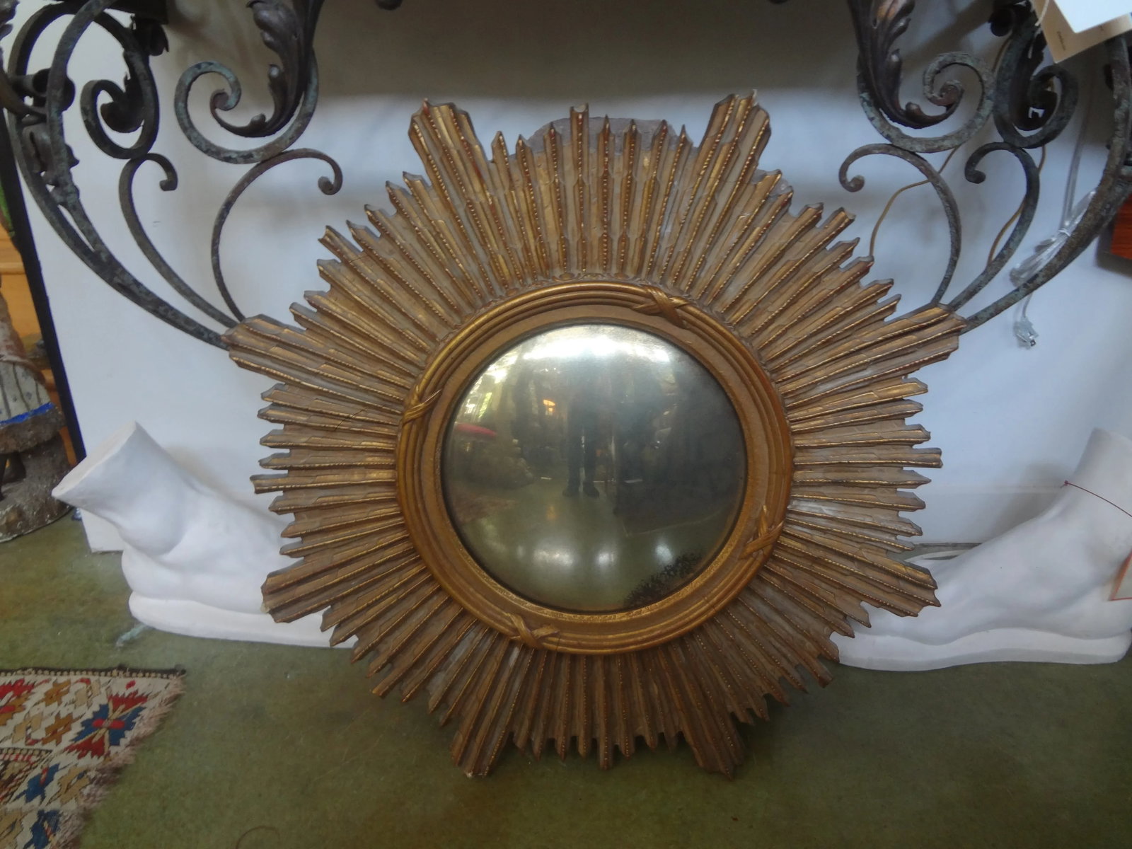 1940s French Giltwood Sunburst Convex Mirror - 6