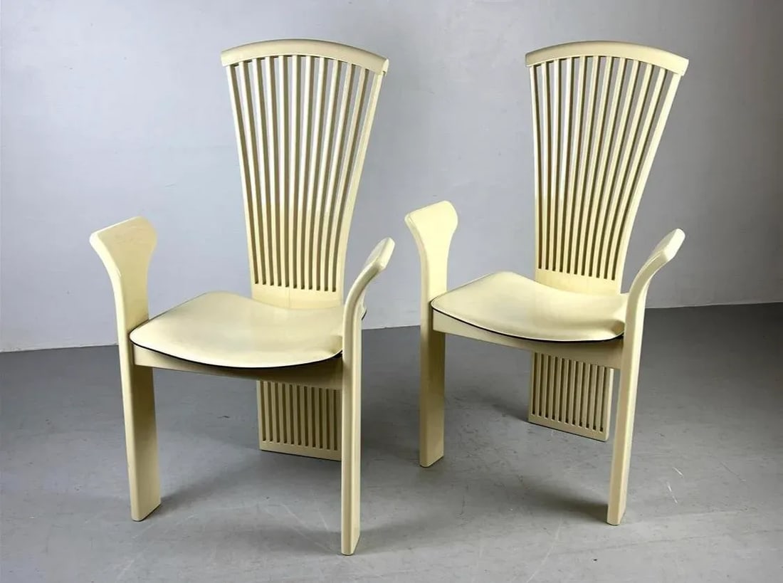 Late 20th Century Pietro Constantini Cream Lacquered Dining Chairs - a Pair - 2