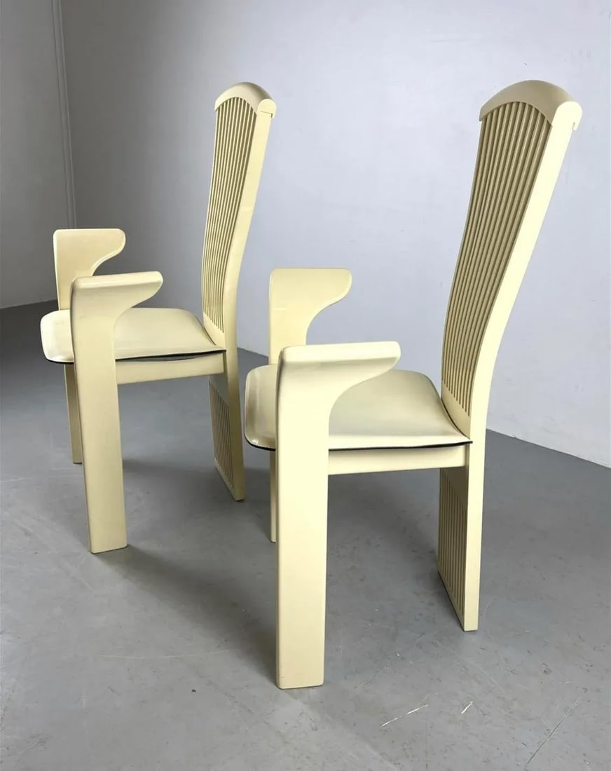 Late 20th Century Pietro Constantini Cream Lacquered Dining Chairs - a Pair - 3