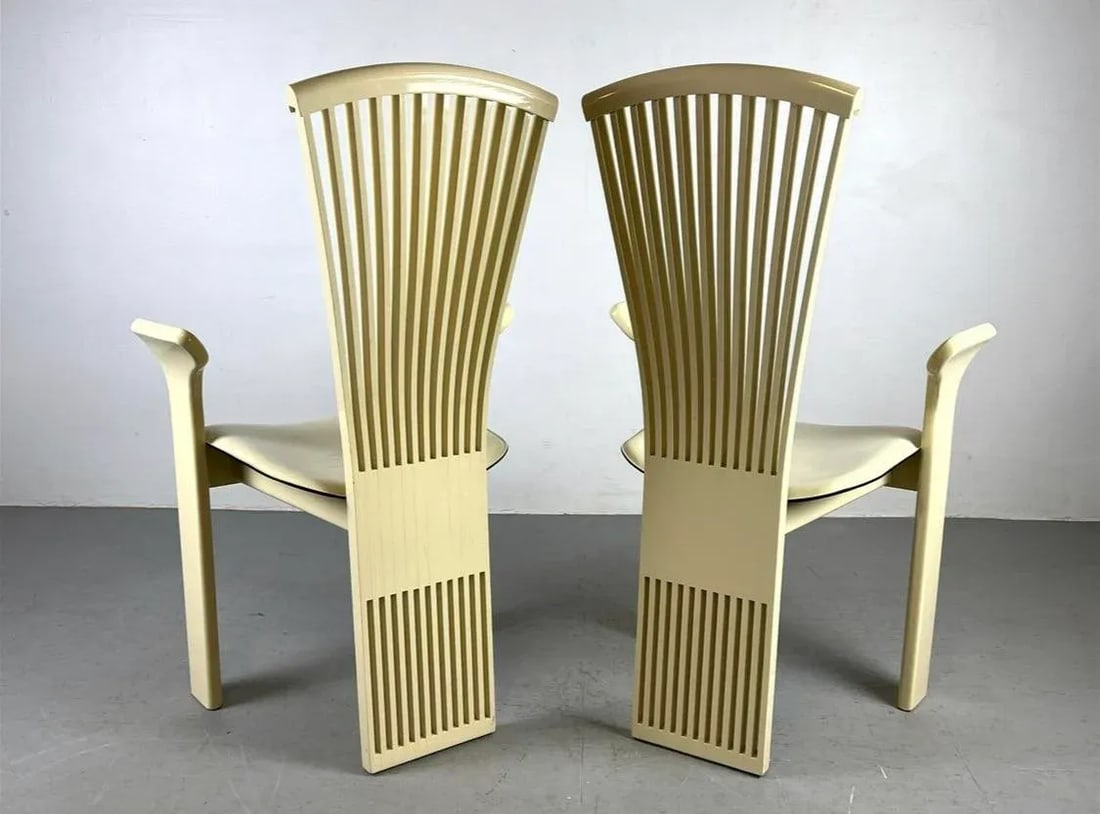Late 20th Century Pietro Constantini Cream Lacquered Dining Chairs - a Pair - 4