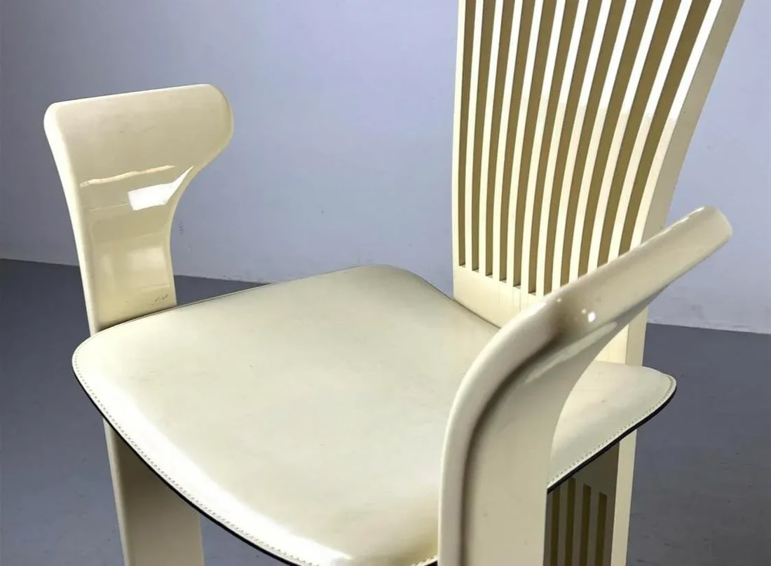 Late 20th Century Pietro Constantini Cream Lacquered Dining Chairs - a Pair - 5