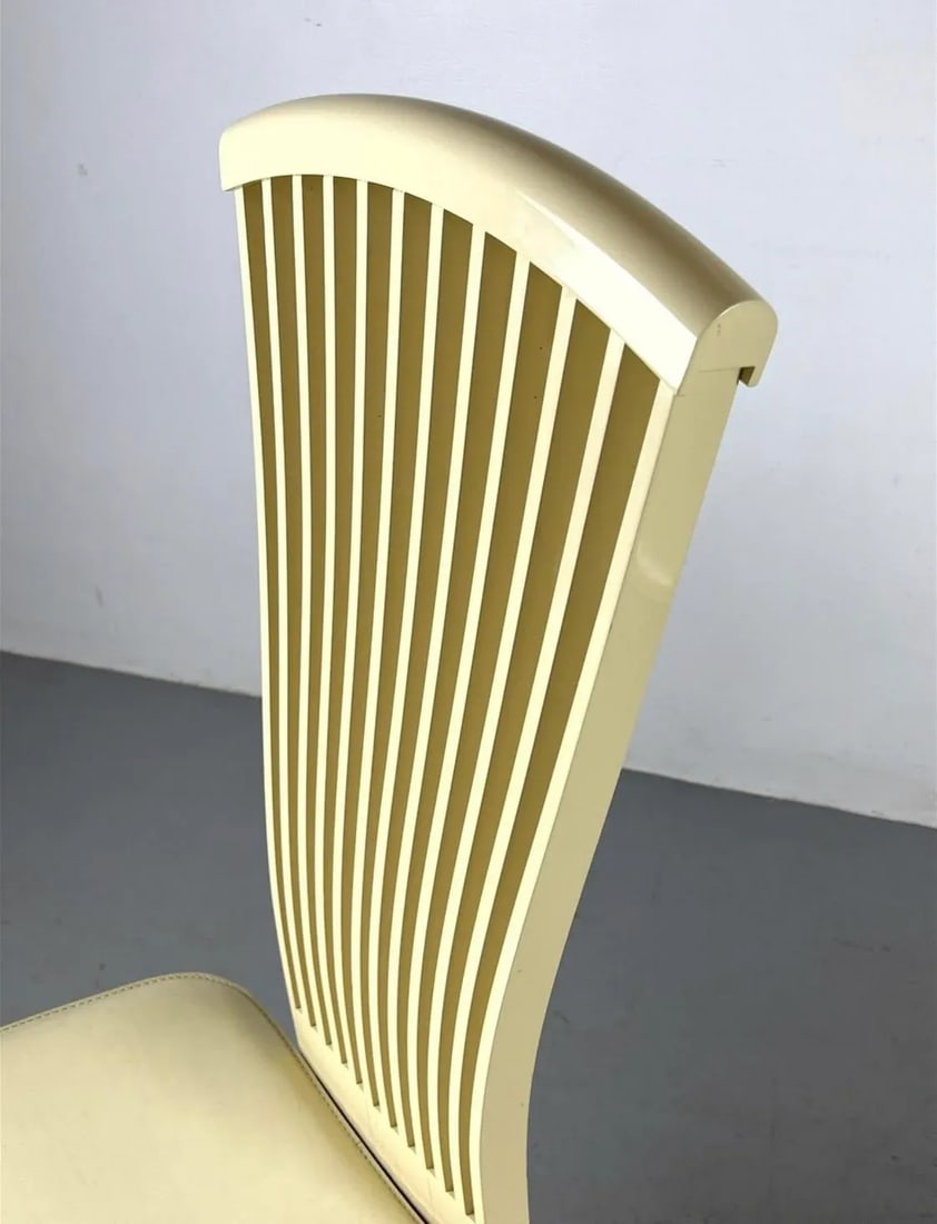 Late 20th Century Pietro Constantini Cream Lacquered Dining Chairs - a Pair - 6