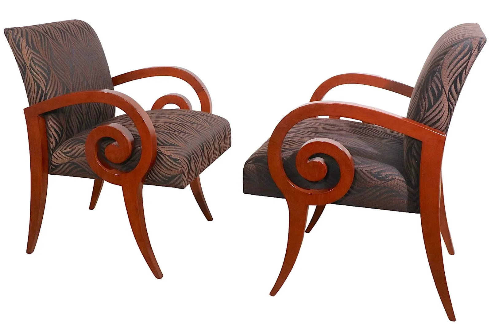 Pr. Decorative Scroll Arm Chairs by Bonaventure Furniture Industries - 5