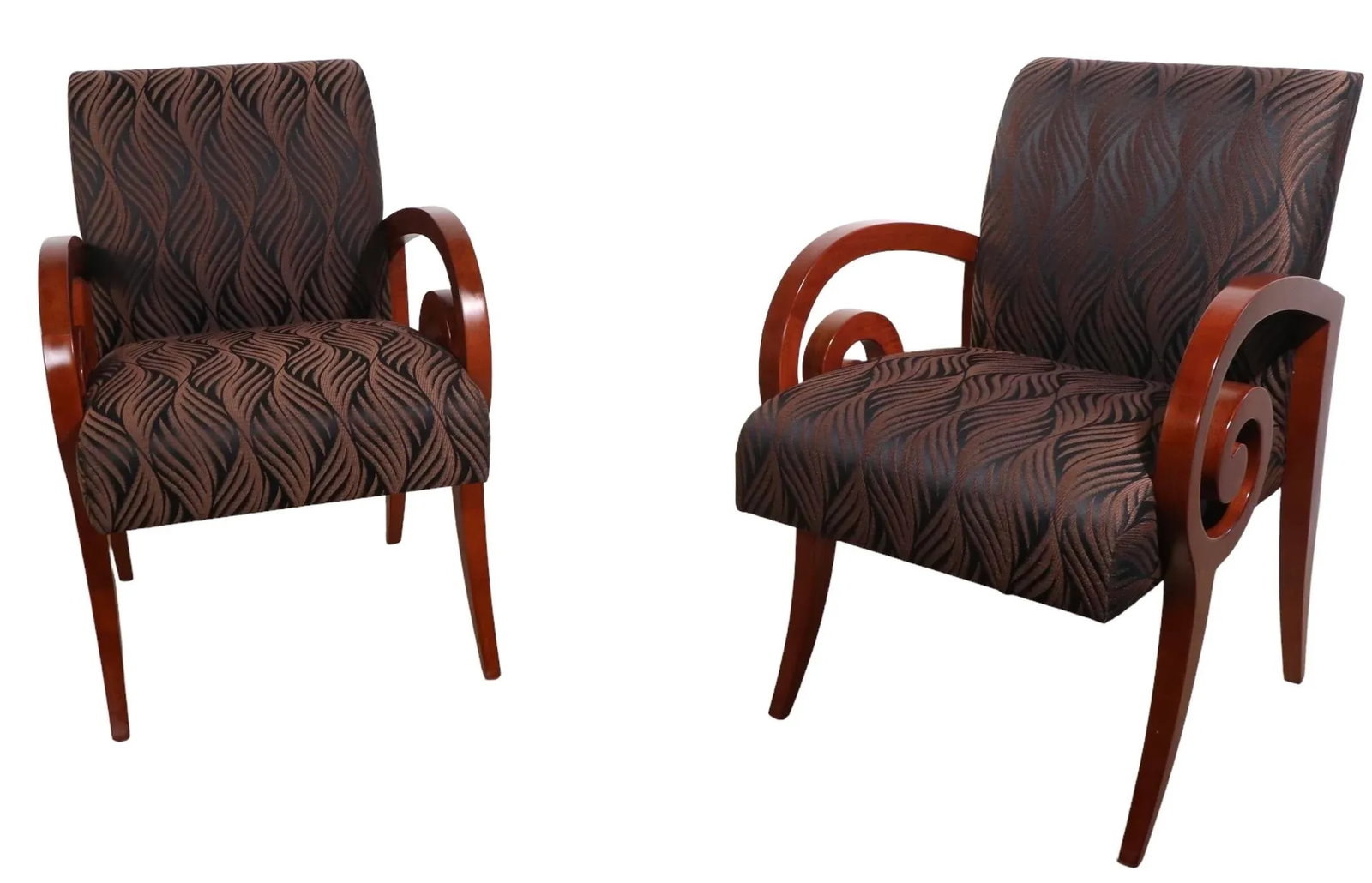 Pr. Decorative Scroll Arm Chairs by Bonaventure Furniture Industries - 7