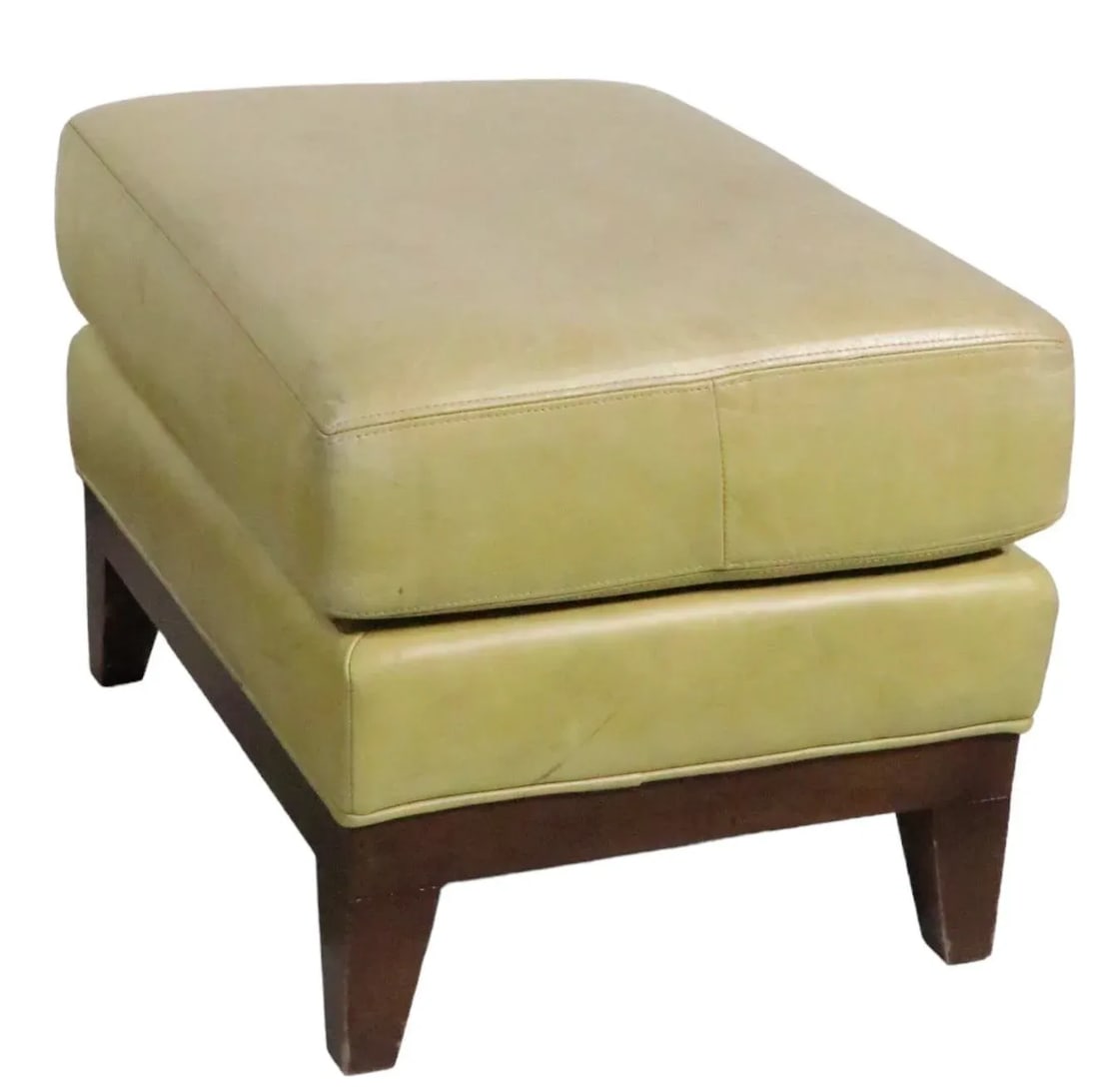 Pr. Leather Ottomans on Solid Wood Base C 1970/1980's - 7