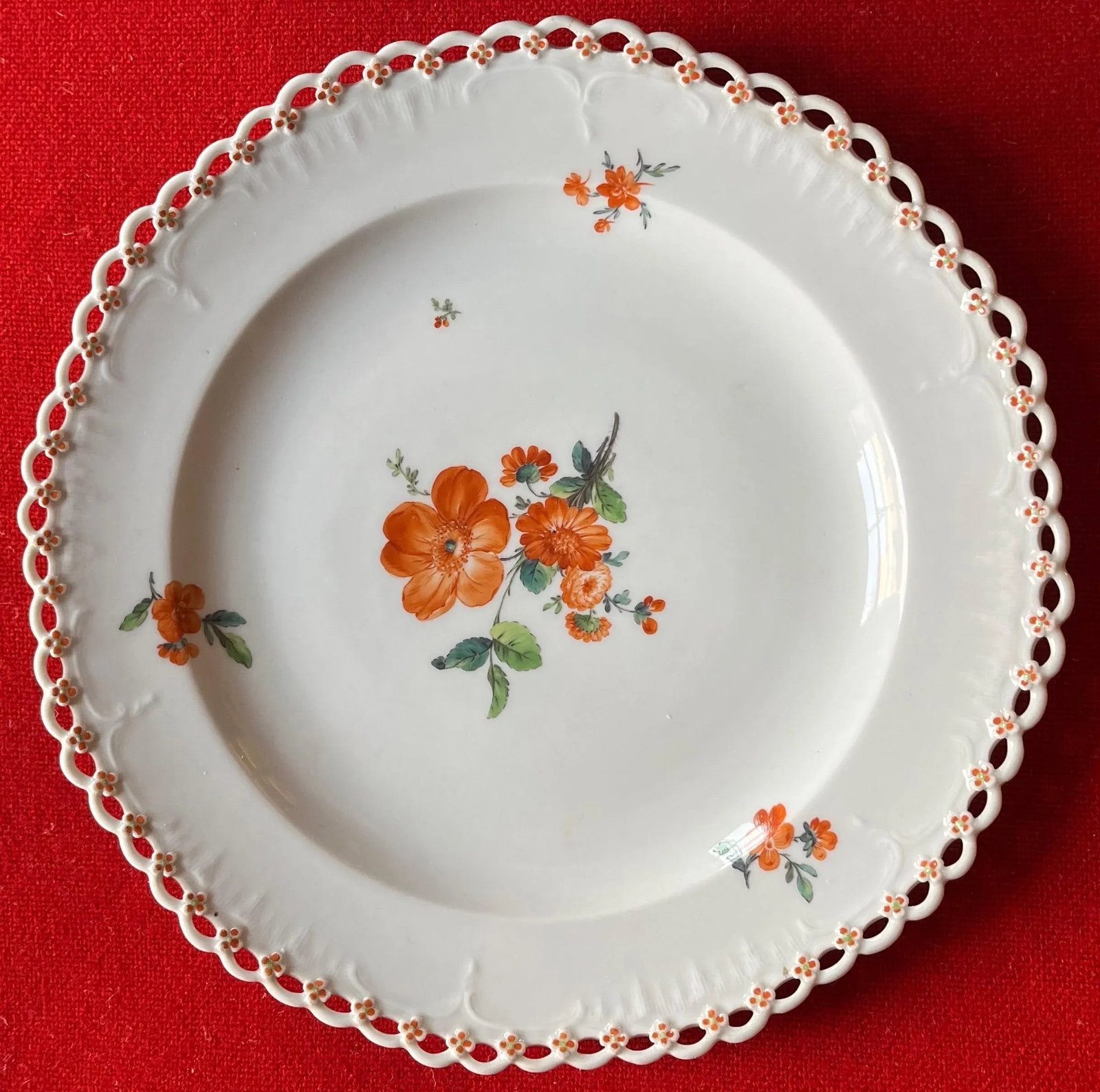 Antique 19th Century Kpm Berlin Porcelain Plate With Hand Painted Flowers and Reticulated Border - 5