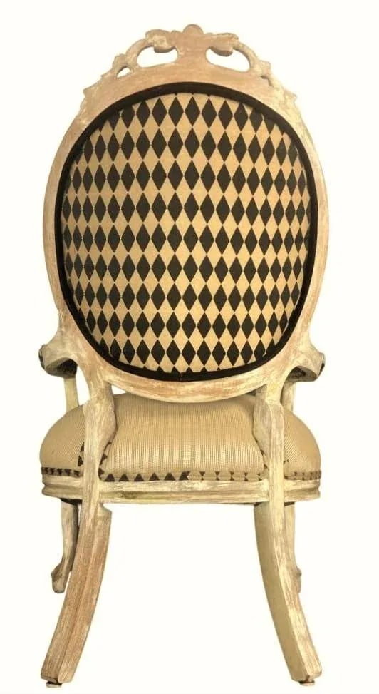 Antique 19th Century Louis XV Fauteuil in Cerused Walnut With New Black and Gold Harlequin Upholster - 3