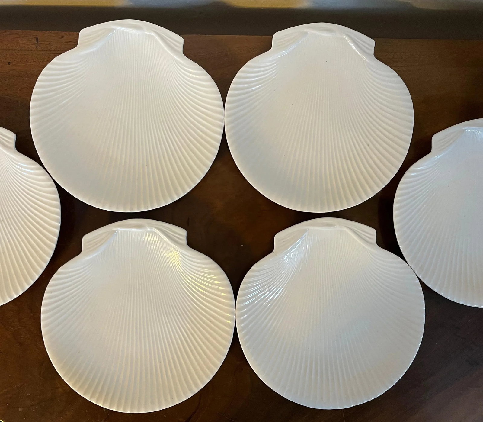Antique French Porcelain Scallop Sea Shell Plates in White Blanc De Chine Glaze- Set of 6 - 2