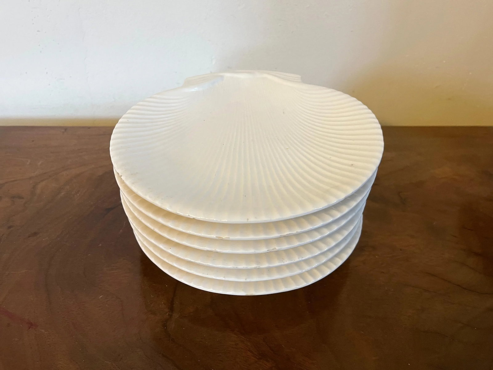 Antique French Porcelain Scallop Sea Shell Plates in White Blanc De Chine Glaze- Set of 6 - 3