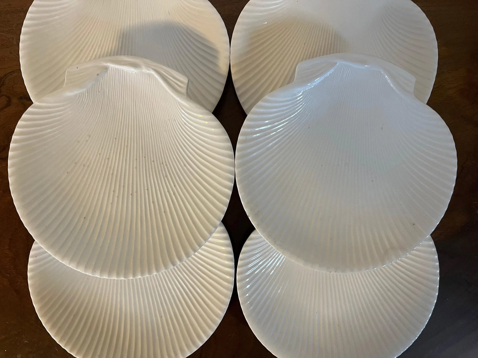 Antique French Porcelain Scallop Sea Shell Plates in White Blanc De Chine Glaze- Set of 6 - 7