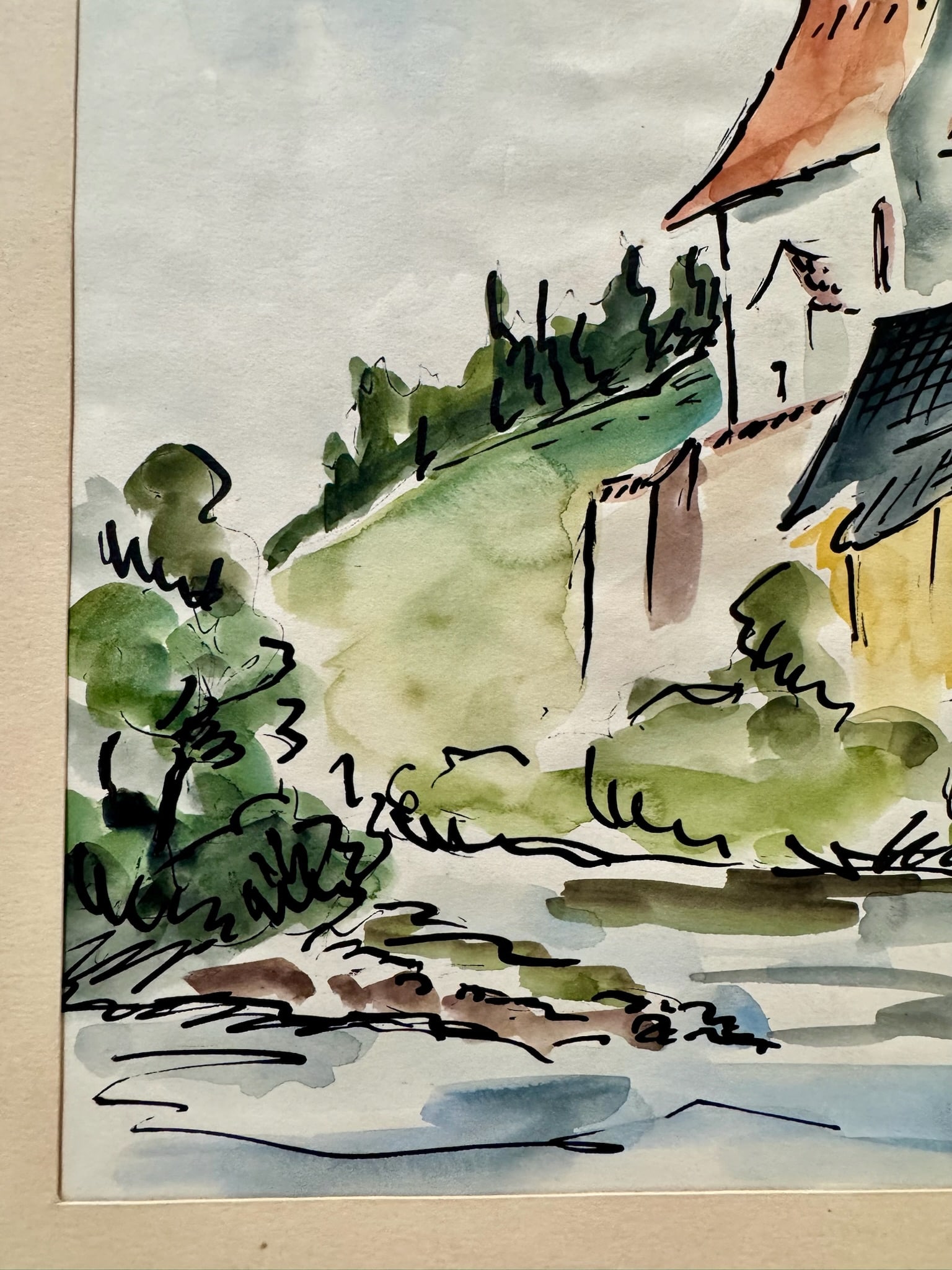 Henry Emil Salloch Original Watercolor on Paper Country Church , 1935. - 2