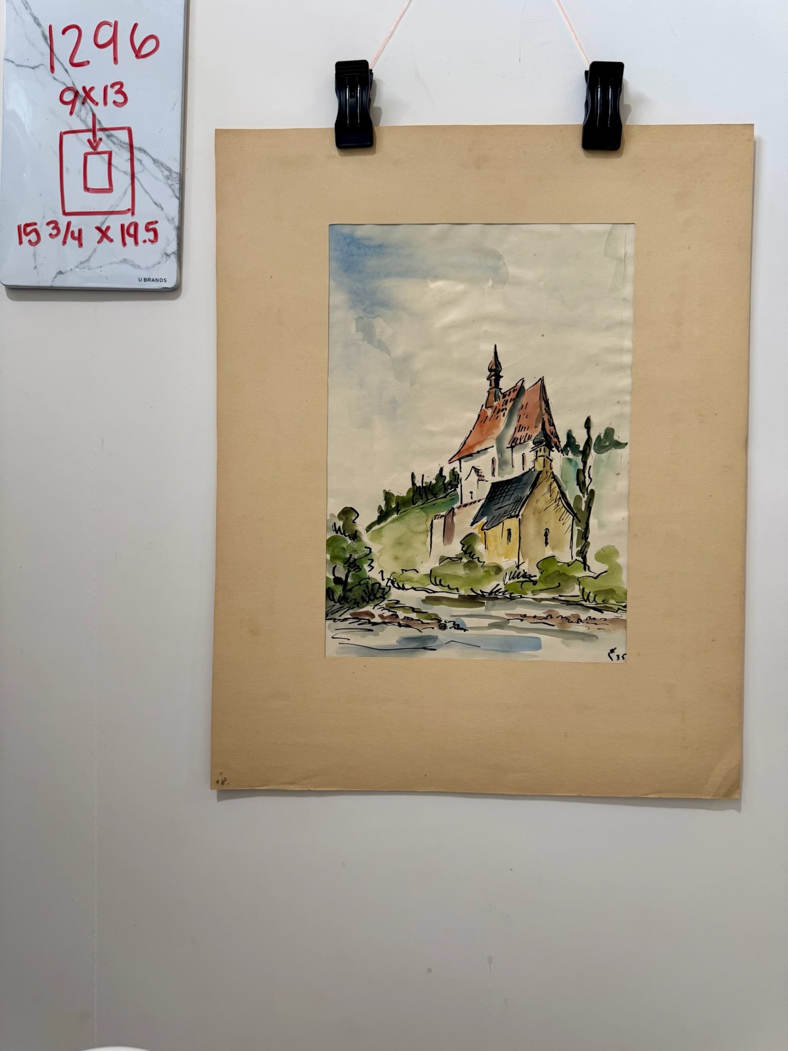 Henry Emil Salloch Original Watercolor on Paper Country Church , 1935. - 6