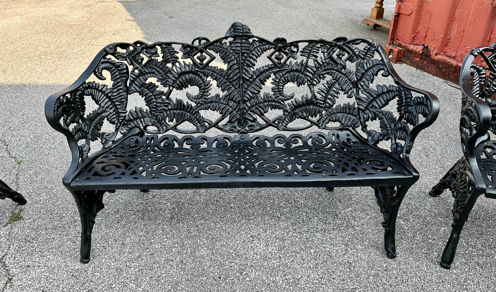 Vintage Stuart Iron Works Style Ornate Cast Iron Garden Bench & Chairs, 3 Pieces - 2
