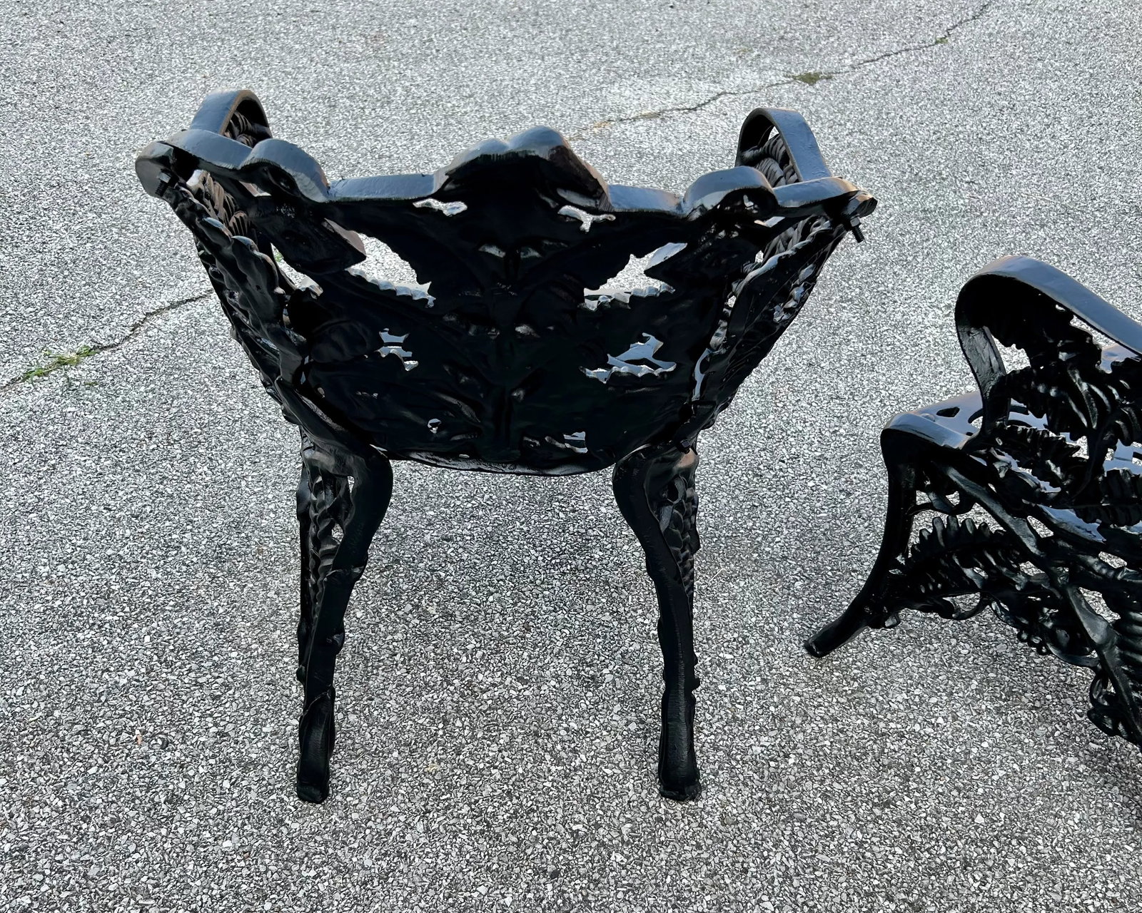 Vintage Stuart Iron Works Style Ornate Cast Iron Garden Bench & Chairs, 3 Pieces - 5