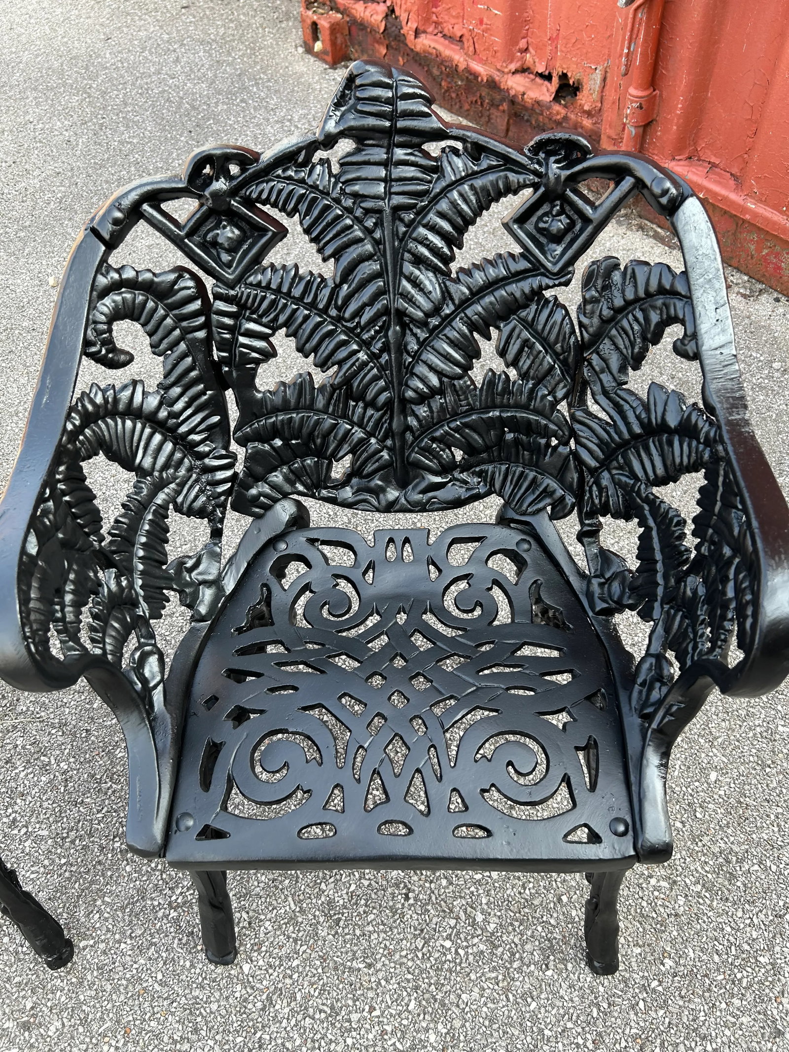 Vintage Stuart Iron Works Style Ornate Cast Iron Garden Bench & Chairs, 3 Pieces - 7