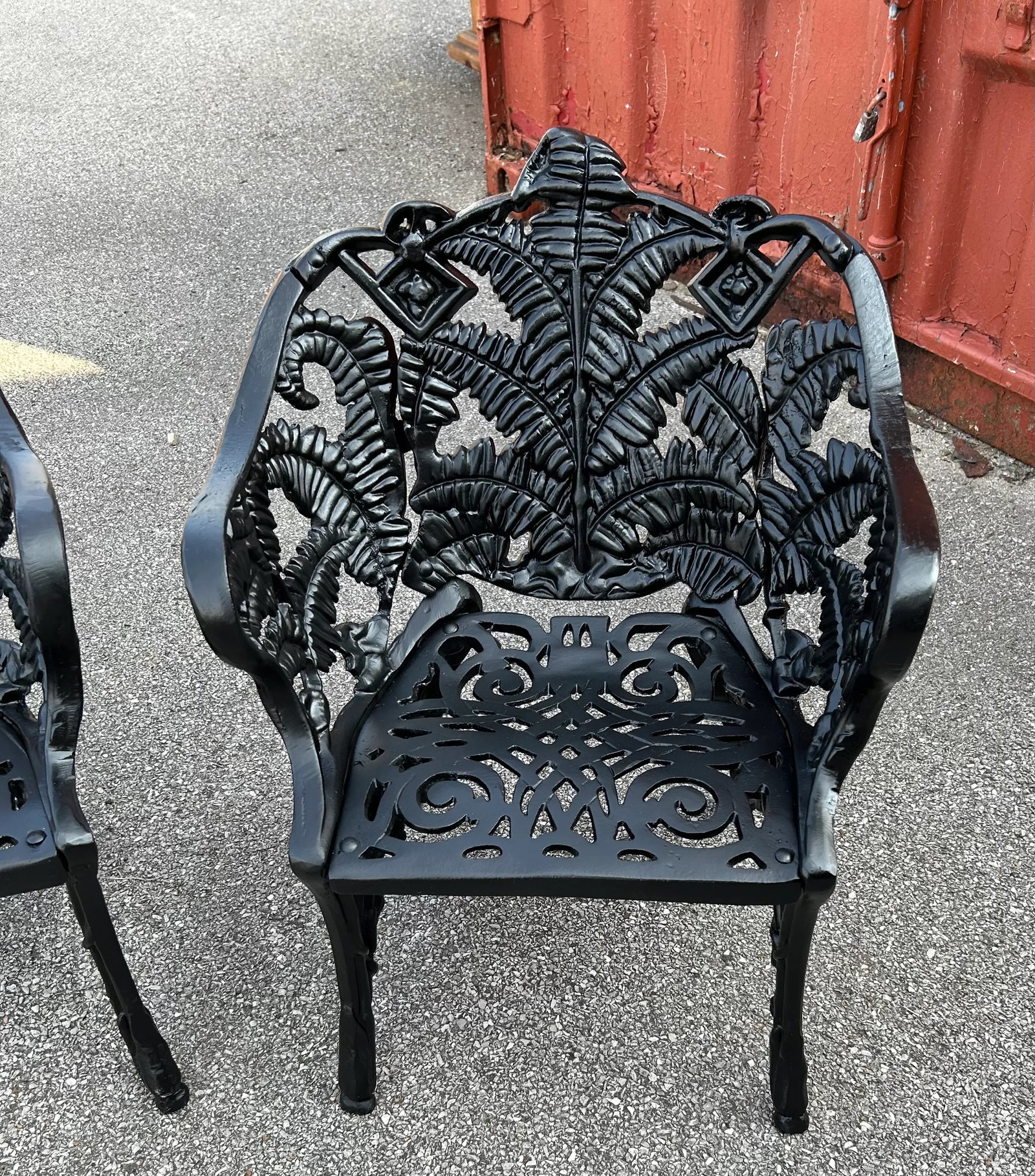 Vintage Stuart Iron Works Style Ornate Cast Iron Garden Bench & Chairs, 3 Pieces - 9