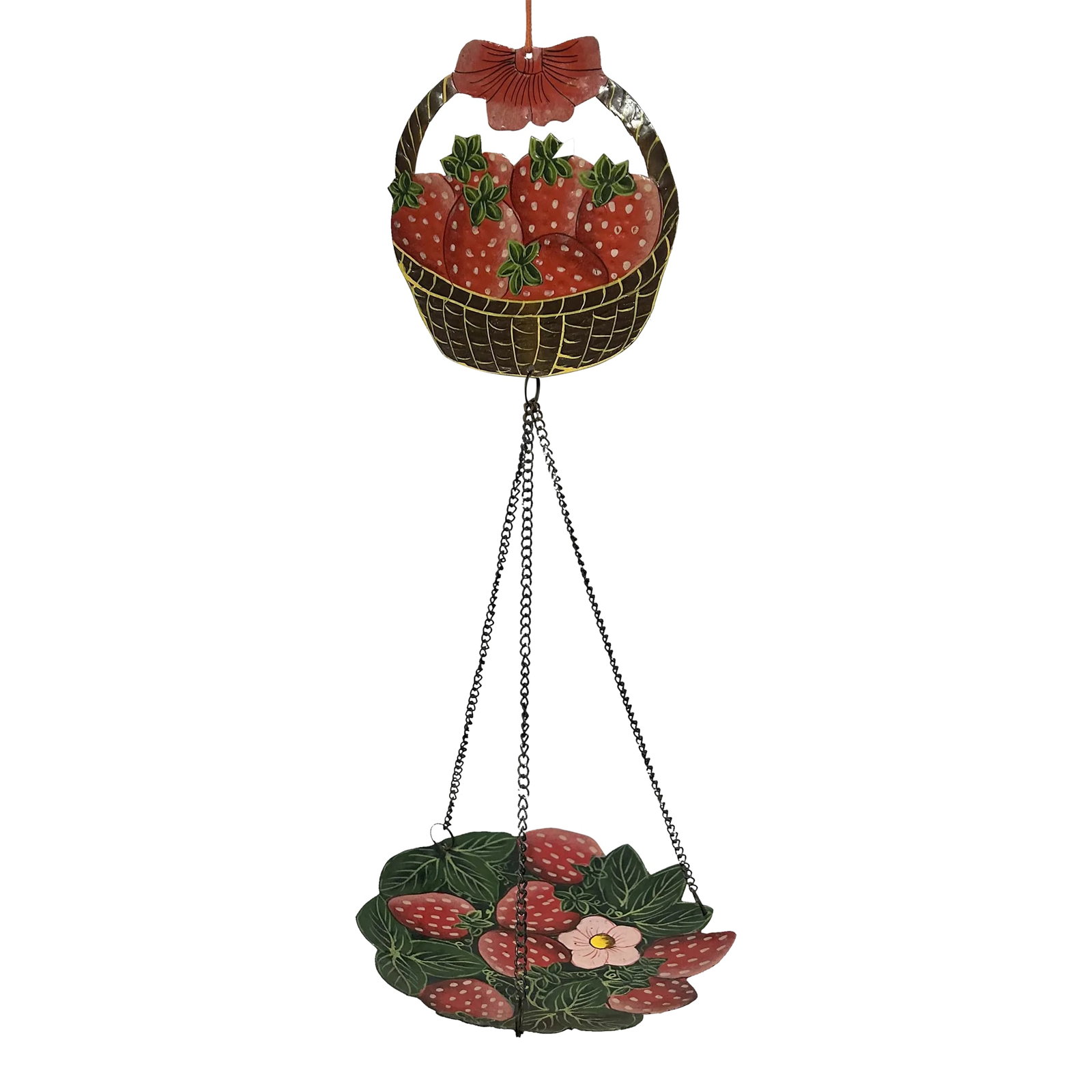 Vintage Hand Painted Folk Art Strawberry Basket Hanging Birdbath: The birds and the bees and hanging strawberries in your trees........ Sound crazy? Not with this one of a kind folk art bird bath that is hand painted with the juiciest of summer strawberries on each