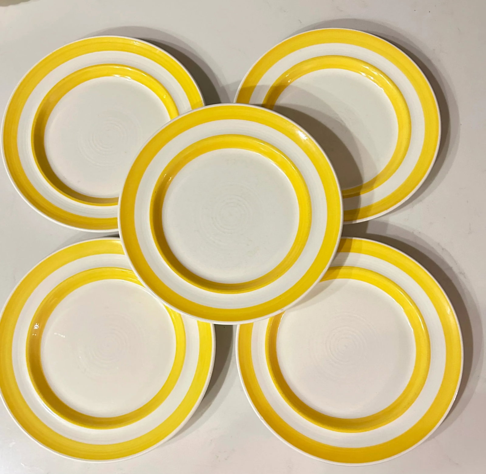 Vintage Yellow Striped Stoneware Plates Metlox Pottery- Set of 5 - 2