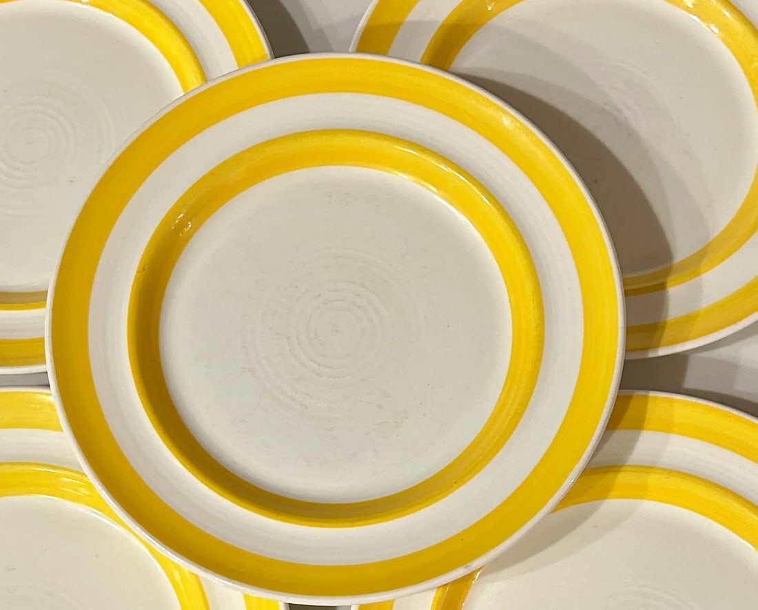 Vintage Yellow Striped Stoneware Plates Metlox Pottery- Set of 5 - 4