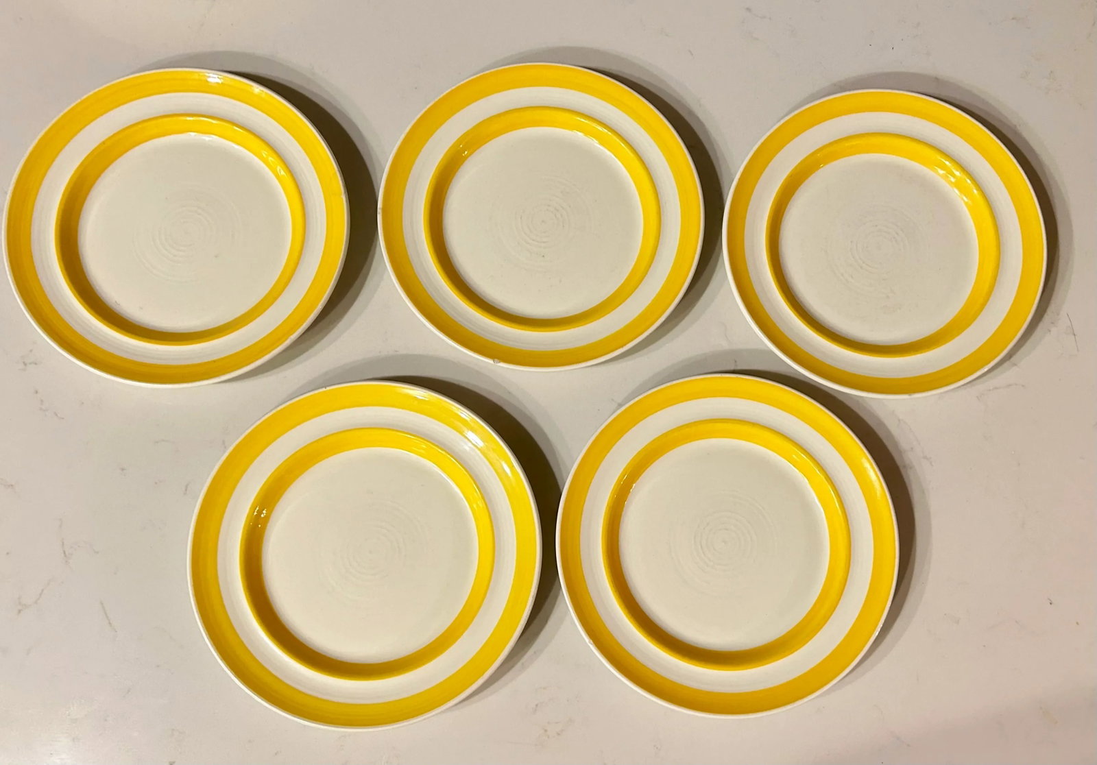 Vintage Yellow Striped Stoneware Plates Metlox Pottery- Set of 5 - 5