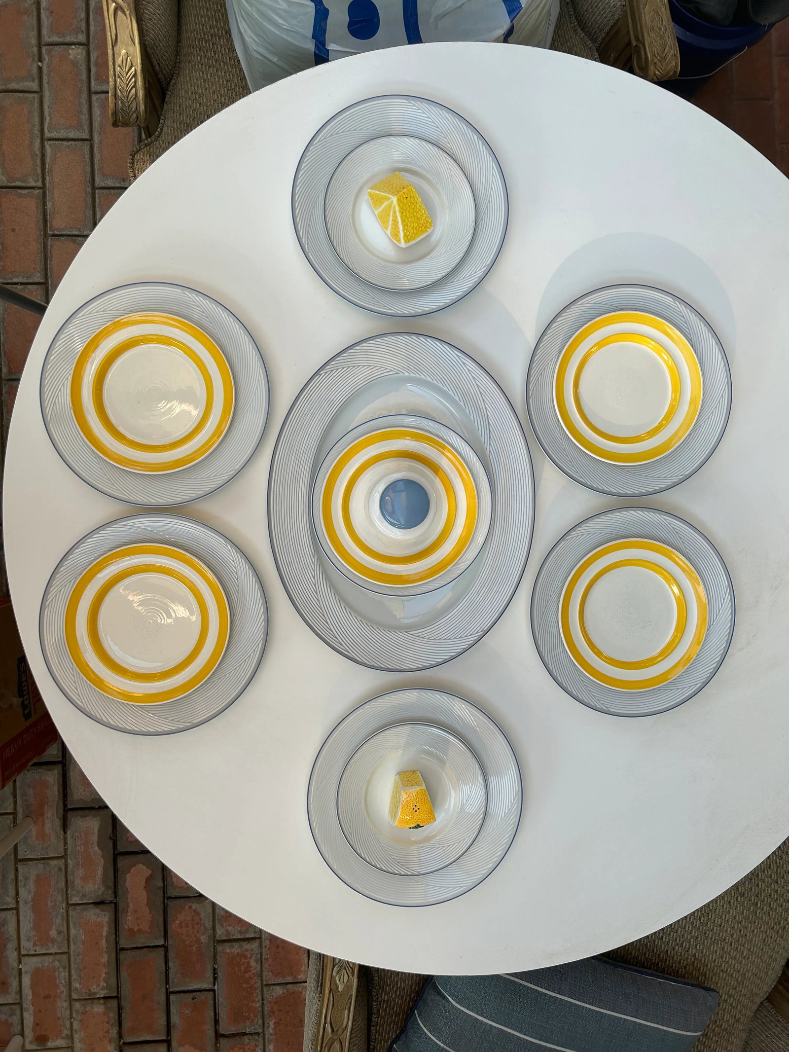 Vintage Yellow Striped Stoneware Plates Metlox Pottery- Set of 5 - 7