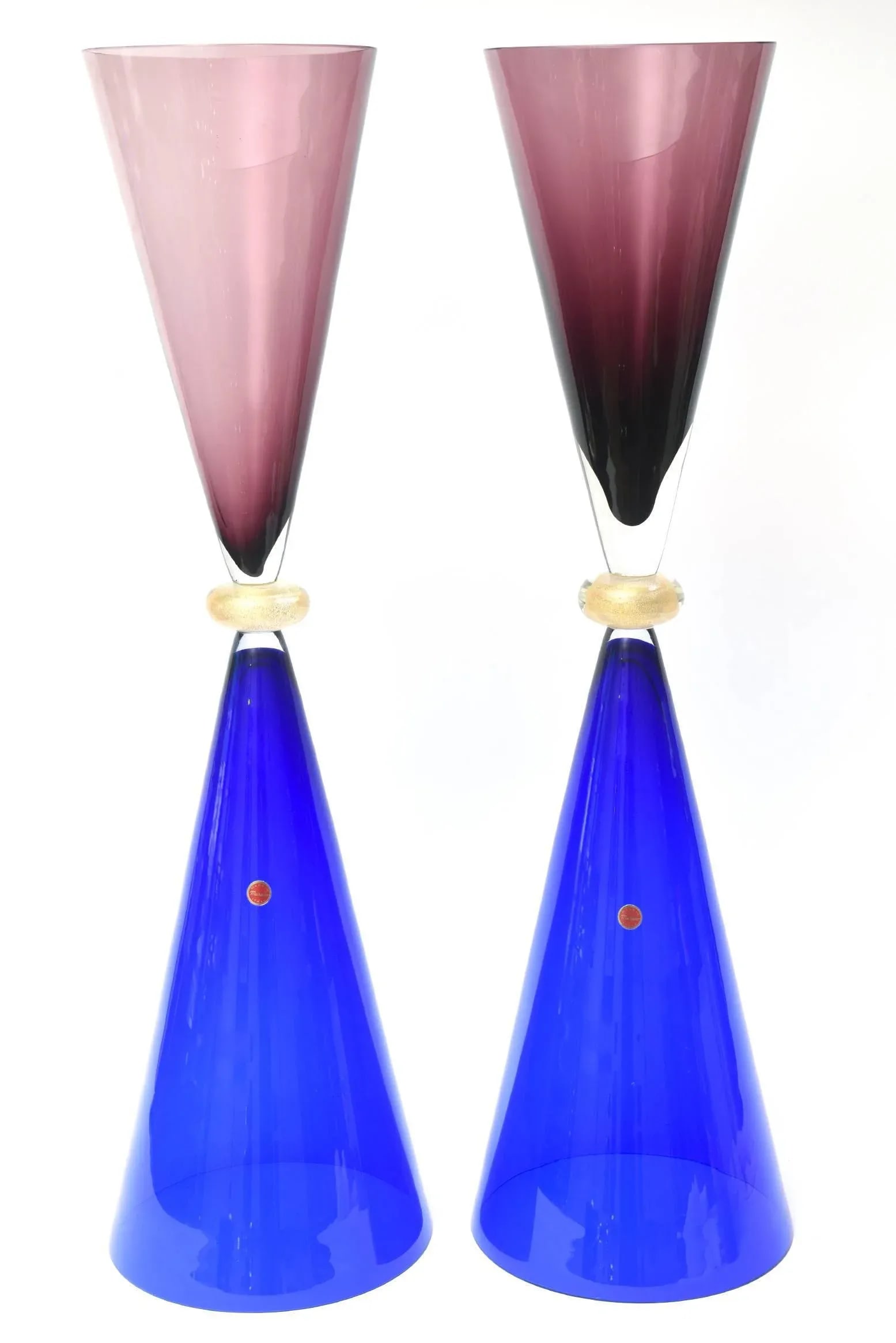 Vintage Seguso for Oggetti Monumental Murano Italian Glass Sculptures or Vases Pair of Purple, Royal - 2