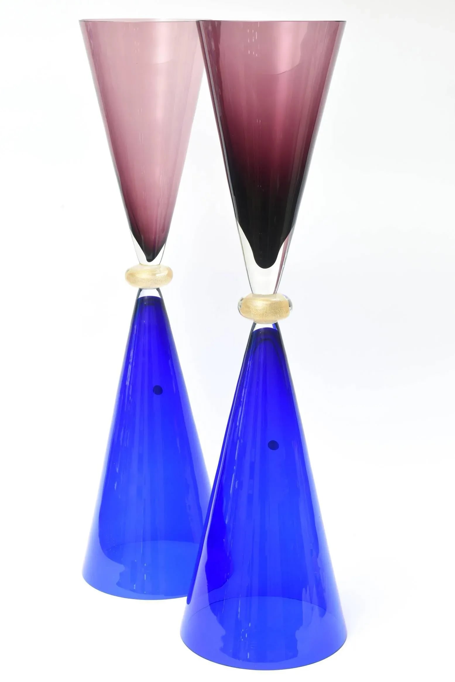 Vintage Seguso for Oggetti Monumental Murano Italian Glass Sculptures or Vases Pair of Purple, Royal - 3