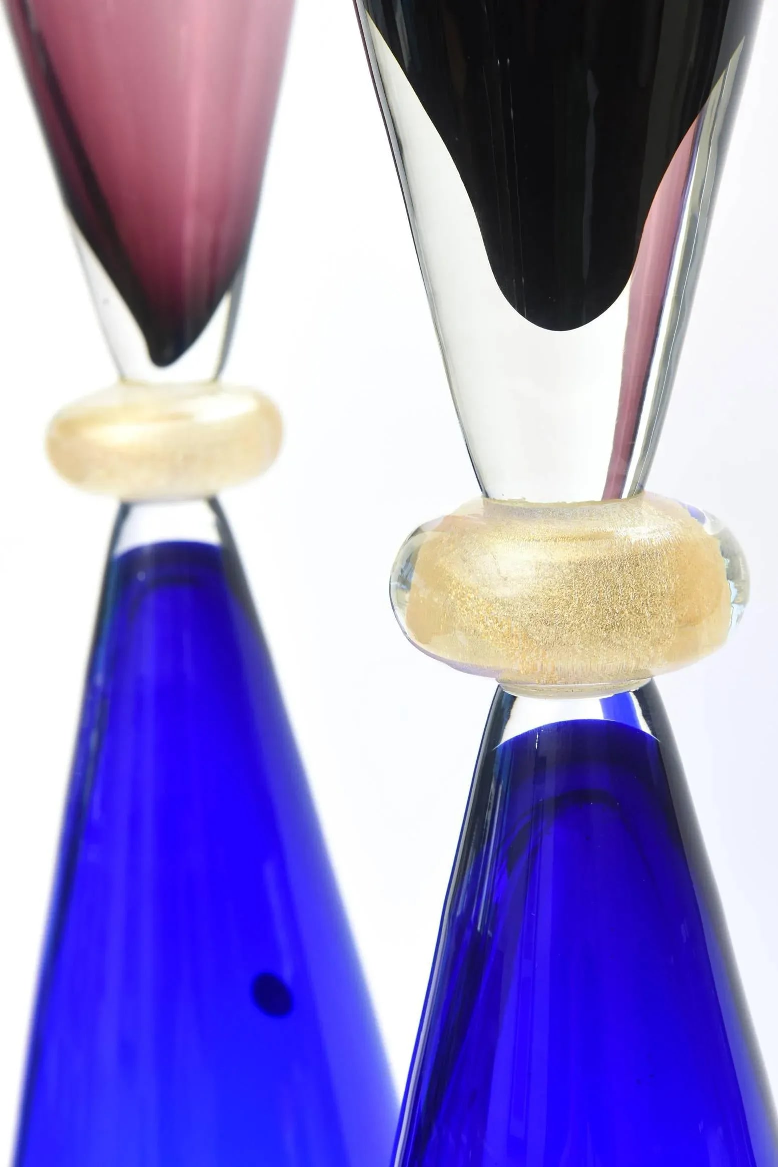 Vintage Seguso for Oggetti Monumental Murano Italian Glass Sculptures or Vases Pair of Purple, Royal - 6