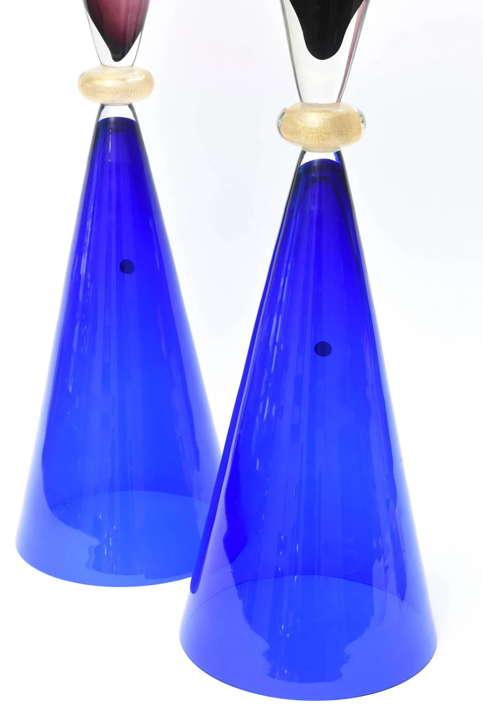 Vintage Seguso for Oggetti Monumental Murano Italian Glass Sculptures or Vases Pair of Purple, Royal - 9