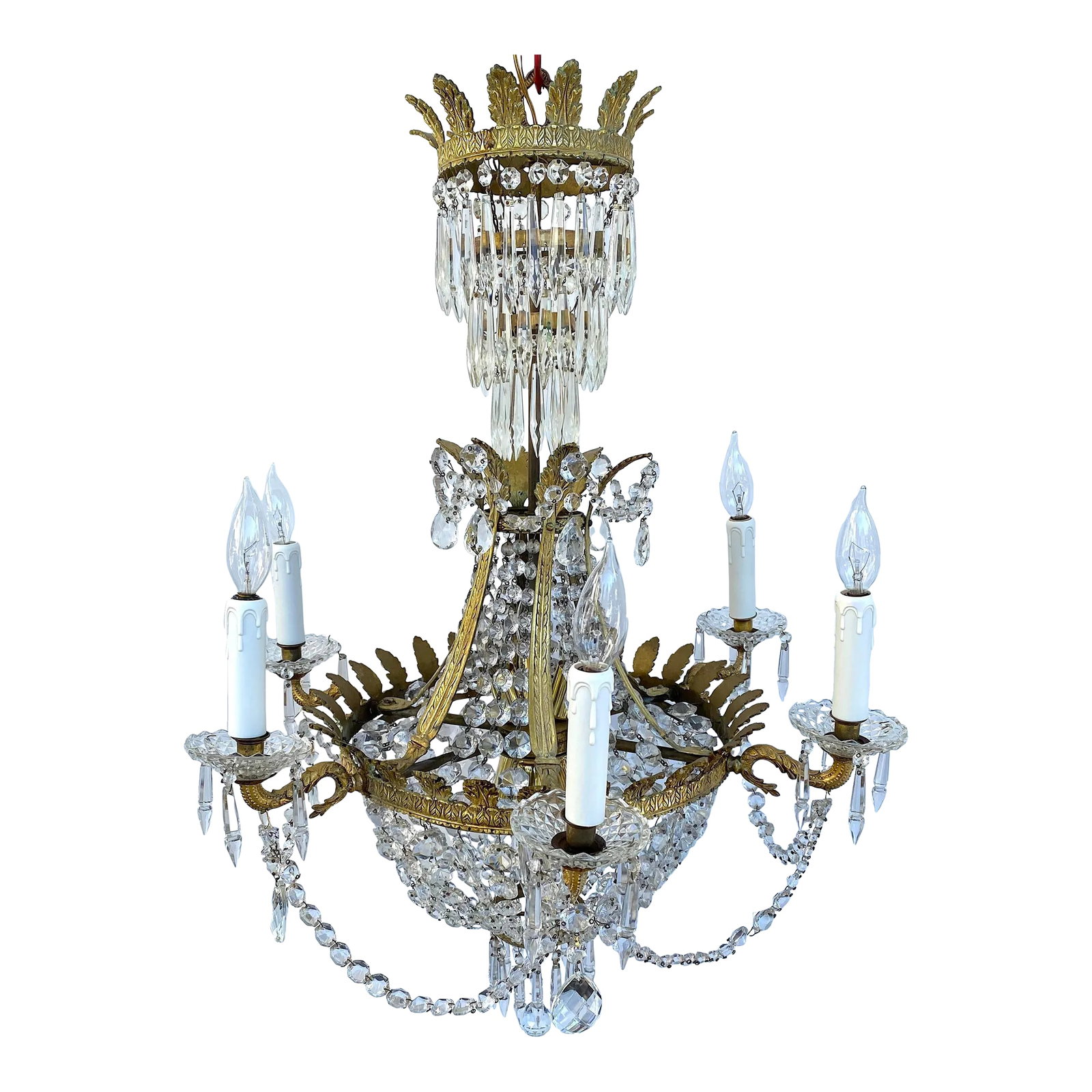 19th Century French Empire Gilt Bronze & Crystal Chandelier (1 of 9)