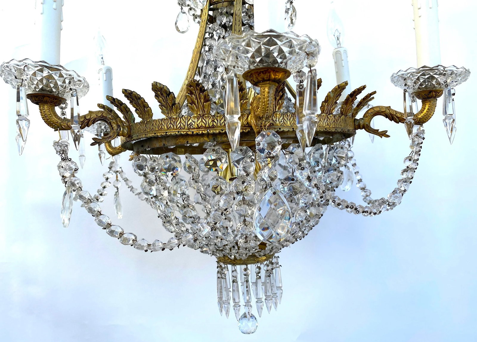 19th Century French Empire Gilt Bronze & Crystal Chandelier - 5